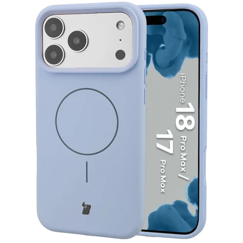 Silikonowe etui z pierścieniem magnetycznym Bizon Soft Case Magnetic do iPhone 18 Pro Max / 17 Pro Max, jasnoniebieskie (1/8)