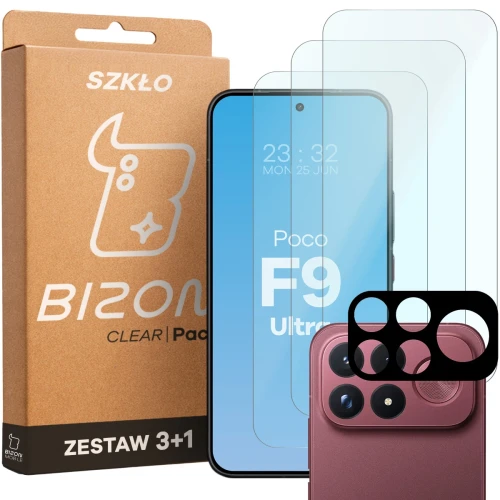 3x Szkło hartowane + szybka na aparat Bizon Glass Clear Pack do Xiaomi POCO F9 Ultra (1/6)