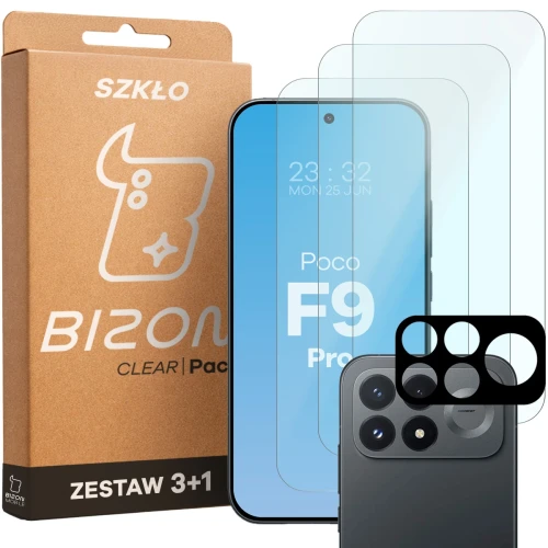 3x Szkło hartowane + szybka na aparat Bizon Glass Clear Pack do Xiaomi POCO F9 Pro (1/6)