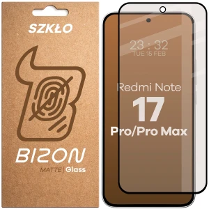 Matowe szkło hartowane Bizon Glass Matte do Xiaomi Redmi Note 17 Pro 5G / Pro Max 5G, czarna ramka