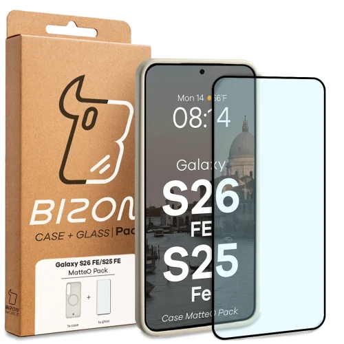 Etui z pierścieniem magnetycznym + szkło hartowane Bizon MatteO Pack do Galaxy S26 FE / S25 FE, przydymione-beżowe (9/9)