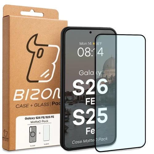 Etui z pierścieniem magnetycznym + szkło hartowane Bizon MatteO Pack do Galaxy S26 FE / S25 FE, przydymione-czarne (9/9)