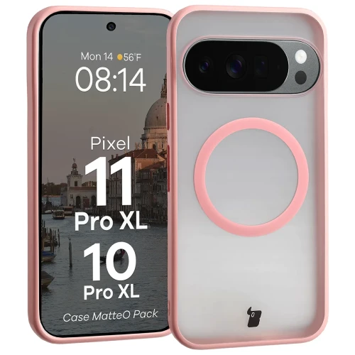 Etui z pierścieniem magnetycznym + szkło hartowane Bizon MatteO Pack do Google Pixel 11 Pro XL / 10 Pro XL, przydymione-jasnoróżowe (3/9)