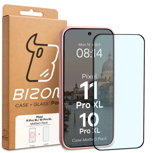 Etui z pierścieniem magnetycznym + szkło hartowane Bizon MatteO Pack do Google Pixel 11 Pro XL / 10 Pro XL, przydymione-jasnoróżowe (9/9)