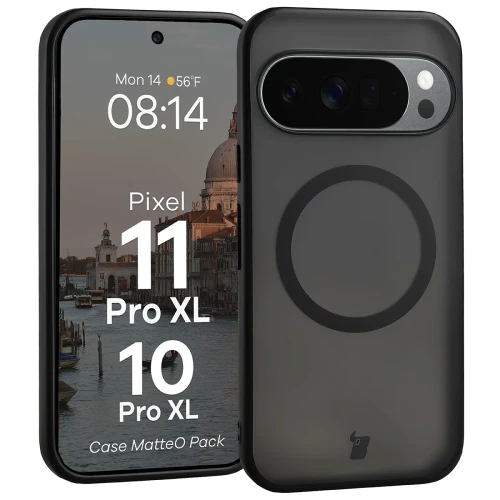 Etui z pierścieniem magnetycznym + szkło hartowane Bizon MatteO Pack do Google Pixel 11 Pro XL / 10 Pro XL, przydymione-czarne (3/9)