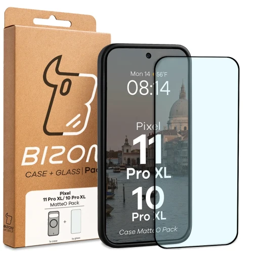 Etui z pierścieniem magnetycznym + szkło hartowane Bizon MatteO Pack do Google Pixel 11 Pro XL / 10 Pro XL, przydymione-czarne (9/9)