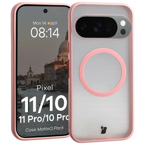Etui z pierścieniem magnetycznym + szkło hartowane Bizon MatteO Pack do Google Pixel 11 / 11 Pro / 10 / 10 Pro, przydymione-jasnoróżowe (3/9)