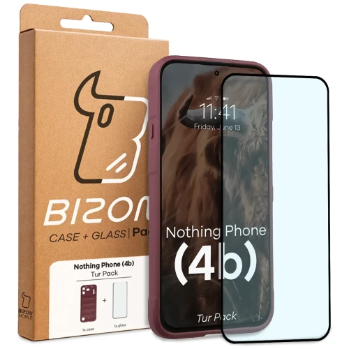 Pancerne etui + szkło hartowane Bizon Tur Pack do Nothing Phone (4b), burgundowe (10/10)
