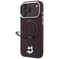 Etui Karl Lagerfeld Ring Stand 360 Choupette Head Pin do iPhone 18 Pro / 17 Pro do MagSafe, burgundowe