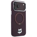 Etui Karl Lagerfeld Ring Stand 360 Choupette Head Pin do iPhone 18 Pro / 17 Pro do MagSafe, burgundowe