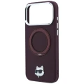 Etui Karl Lagerfeld Ring Stand 360 Choupette Head Pin do iPhone 18 Pro / 17 Pro do MagSafe, burgundowe