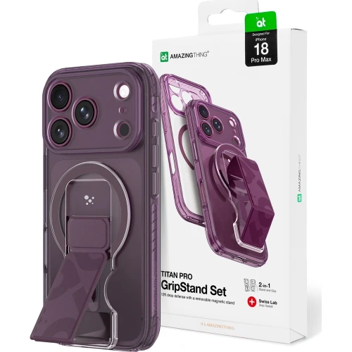 Etui AmazingThing Titan Pro Lens Stand Set do iPhone 18 Pro Max, fioletowe (1/8)