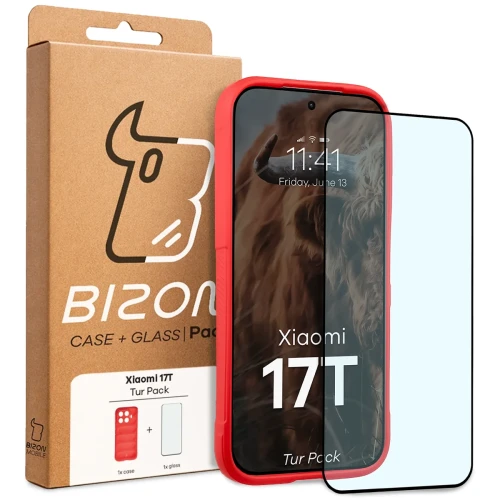 Pancerne etui + szkło hartowane Bizon Tur Pack do Xiaomi 17T, czerwone (10/10)