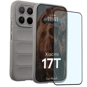 Pancerne etui + szkło hartowane Bizon Tur Pack do Xiaomi 17T, jasnoszare