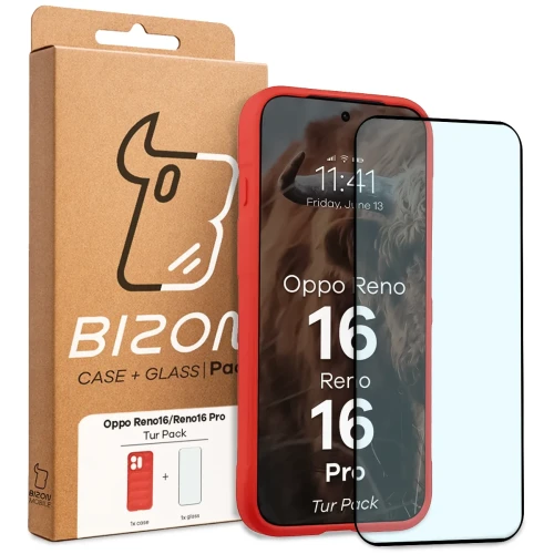 Pancerne etui + szkło hartowane Bizon Tur Pack do Oppo Reno16 / Reno16 Pro 5G, czerwone (10/10)