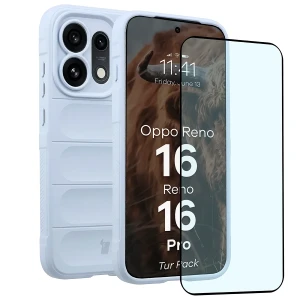 Pancerne etui + szkło hartowane Bizon Tur Pack do Oppo Reno16 / Reno16 Pro 5G, jasnoniebieskie