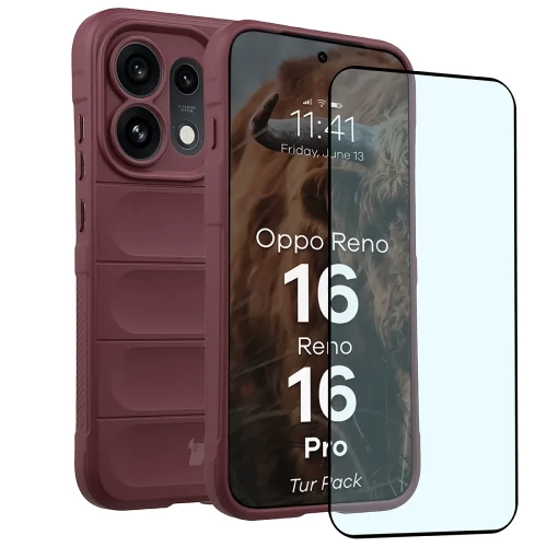 Pancerne etui + szkło hartowane Bizon Tur Pack do Oppo Reno16 / Reno16 Pro 5G, burgundowe (1/10)
