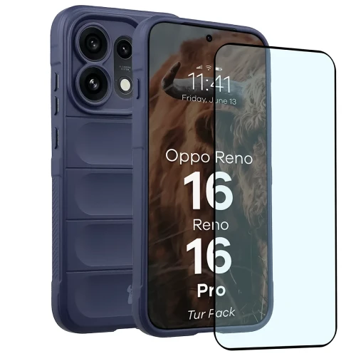 Pancerne etui + szkło hartowane Bizon Tur Pack do Oppo Reno16 / Reno16 Pro 5G, granatowe (1/10)