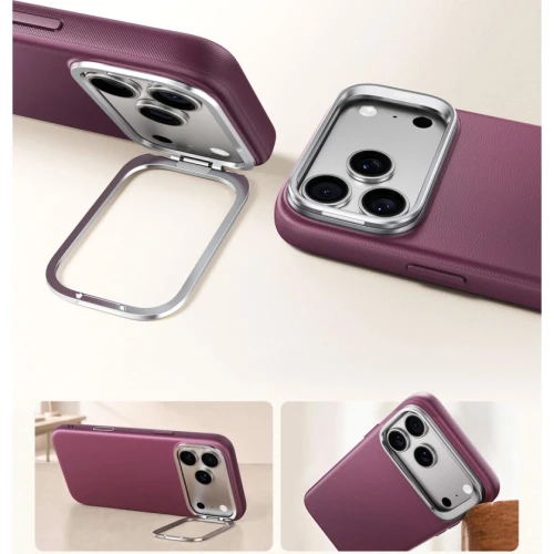 Etui skórzane z podstawką ESR Atelier Kickstand do MagSafe do iPhone 18 Pro / 17 Pro, burgundowe (7/9)
