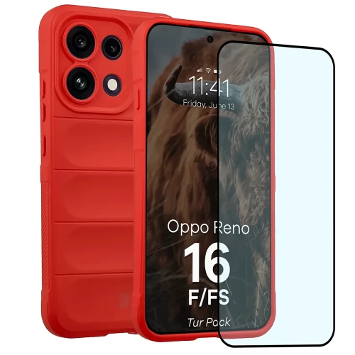 Pancerne etui + szkło hartowane Bizon Tur Pack do Oppo Reno16 F / Reno16 FS, czerwone (1/10)