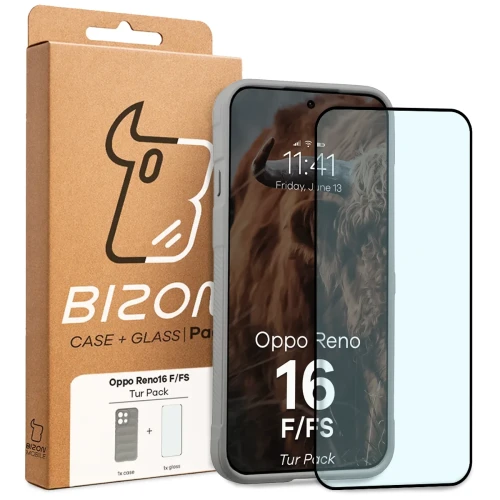 Pancerne etui + szkło hartowane Bizon Tur Pack do Oppo Reno16 F / Reno16 FS, jasnoszare (10/10)
