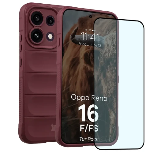 Pancerne etui + szkło hartowane Bizon Tur Pack do Oppo Reno16 F / Reno16 FS, burgundowe (1/10)