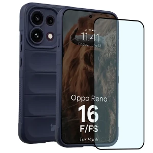Pancerne etui + szkło hartowane Bizon Tur Pack do Oppo Reno16 F / Reno16 FS, granatowe