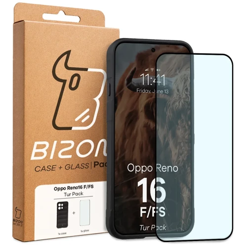 Pancerne etui + szkło hartowane Bizon Tur Pack do Oppo Reno16 F / Reno16 FS, czarne (10/10)