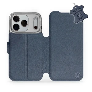 Etui z naturalnej skóry do iPhone 18 Pro, Mobiwear Leather, granatowe