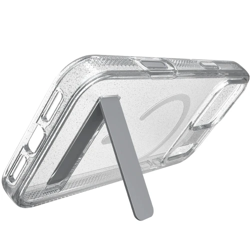 Etui ZAGG Milan Snap Kickstand do MagSafe do iPhone 18 Pro Max / 17 Pro Max, przezroczysto-srebrne z brokatem (2/7)