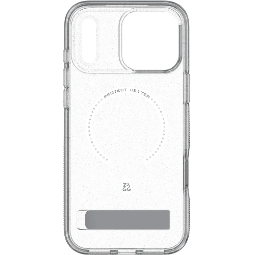 Etui ZAGG Milan Snap Kickstand do MagSafe do iPhone 18 Pro Max / 17 Pro Max, przezroczysto-srebrne z brokatem (3/7)
