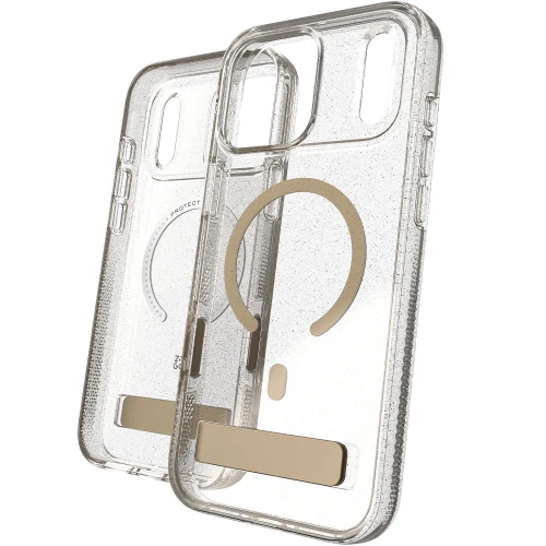 Etui ZAGG Milan Snap Kickstand do MagSafe do iPhone 18 Pro Max / 17 Pro Max, przezroczysto-złote z brokatem (2/6)