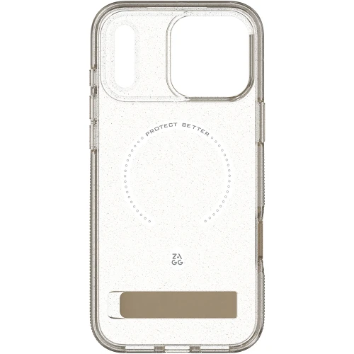 Etui ZAGG Milan Snap Kickstand do MagSafe do iPhone 18 Pro Max / 17 Pro Max, przezroczysto-złote z brokatem (4/6)
