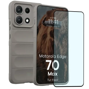 Pancerne etui + szkło hartowane Bizon Tur Pack do Motorola Edge 70 Max, jasnoszare