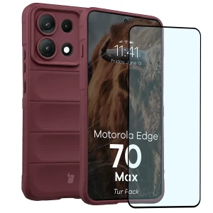 Pancerne etui + szkło hartowane Bizon Tur Pack do Motorola Edge 70 Max, burgundowe