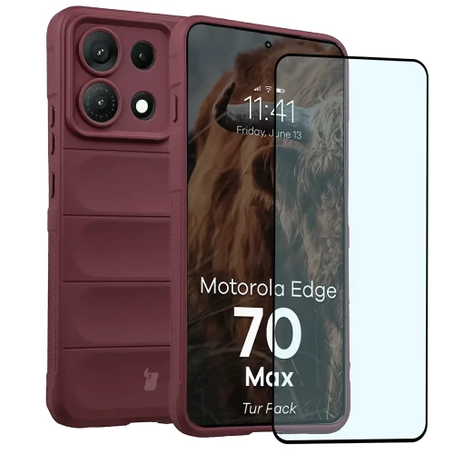 Pancerne etui + szkło hartowane Bizon Tur Pack do Motorola Edge 70 Max, burgundowe (1/10)
