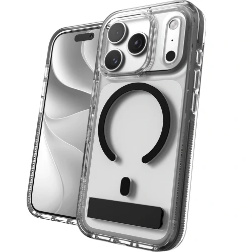 Etui ZAGG Santa Cruz Snap Kickstand do MagSafe do iPhone 18 Pro / 17 Pro, przezroczysto-czarne (1/6)