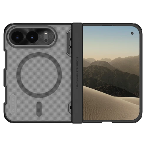 Etui Nillkin Super Frosted Shield Fold Magnetic do iPhone Duo, przydymione z czarną ramką (1/8)