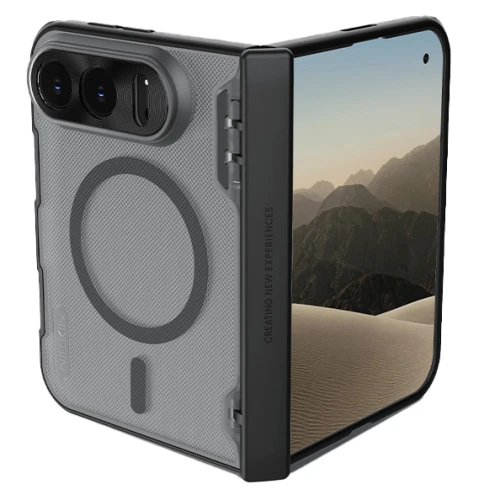 Etui Nillkin Super Frosted Shield Fold Magnetic do iPhone Duo, przydymione z czarną ramką (2/8)