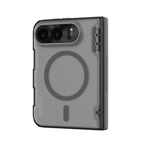 Etui Nillkin Super Frosted Shield Fold Magnetic do iPhone Duo, przydymione z czarną ramką (5/8)