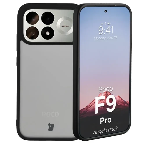 Etui + szkło hartowane Bizon Angelo Pack do Xiaomi POCO F9 Pro, przydymione z czarną ramką (3/8)