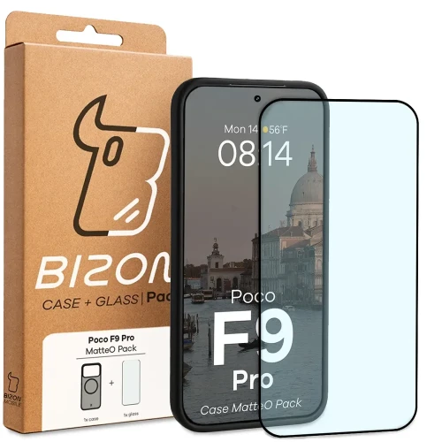 Etui z pierścieniem magnetycznym + szkło hartowane Bizon MatteO Pack do Xiaomi POCO F9 Pro, przydymione-czarne (9/9)
