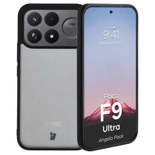 Etui + szkło hartowane Bizon Angelo Pack do Xiaomi POCO F9 Ultra, przydymione z czarną ramką (3/8)