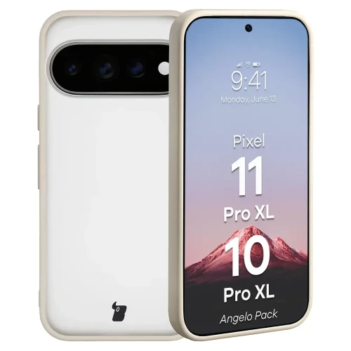 Etui + szkło hartowane Bizon Angelo Pack do Google Pixel 11 Pro XL / 10 Pro XL, półprzezroczyste z beżową ramką (3/8)