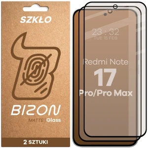 Matowe szkło hartowane Bizon Glass Matte Duo do Xiaomi Redmi Note 17 Pro 5G / Pro Max 5G, czarna ramka, 2 sztuki