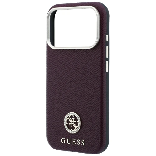 Etui Guess Grained Round Strass Logo do iPhone 18 Pro Max / 17 Pro Max do MagSafe, burgundowe