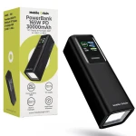 PowerBank z wyświetlaczem TFT i latarką 240lm, 2x USB-C PD 100W + USB-A, 30000mAh, 165W, Mobile Origin PB17, czarny