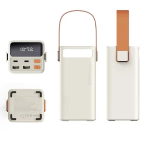 Powerbank podróżny Mobile Origin PB18 50000 mAh do 65W, 2 x USB-C i 2 x USB-A, z latarką i uchwytem, beżowy