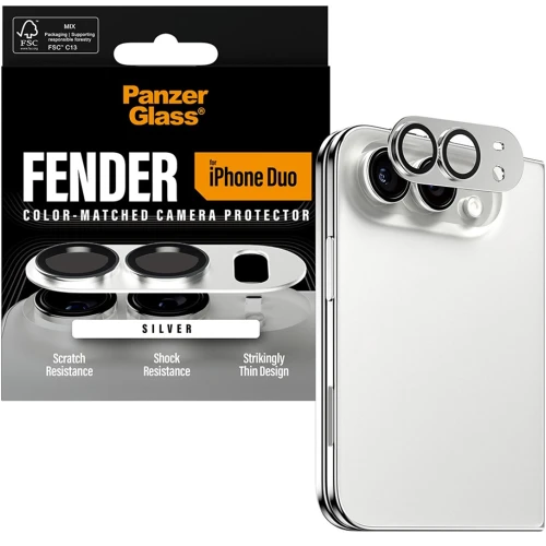 Szkło hartowane na aparat PanzerGlass Fender Camera Protector do iPhone Duo, srebrne (1/6)