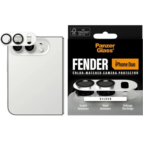Szkło hartowane na aparat PanzerGlass Fender Camera Protector do iPhone Duo, srebrne (5/6)